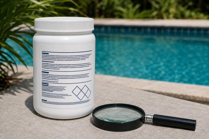 Illustration of a sealed generic container and magnifying glass for reviewing a label