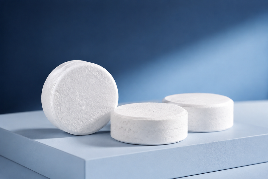 Concept illustration of the round tablet format, not an exact product photograph